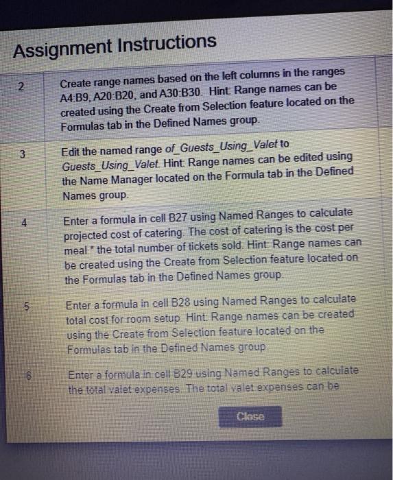  Assignment Instructions 2 Create range namnes based on the left columns