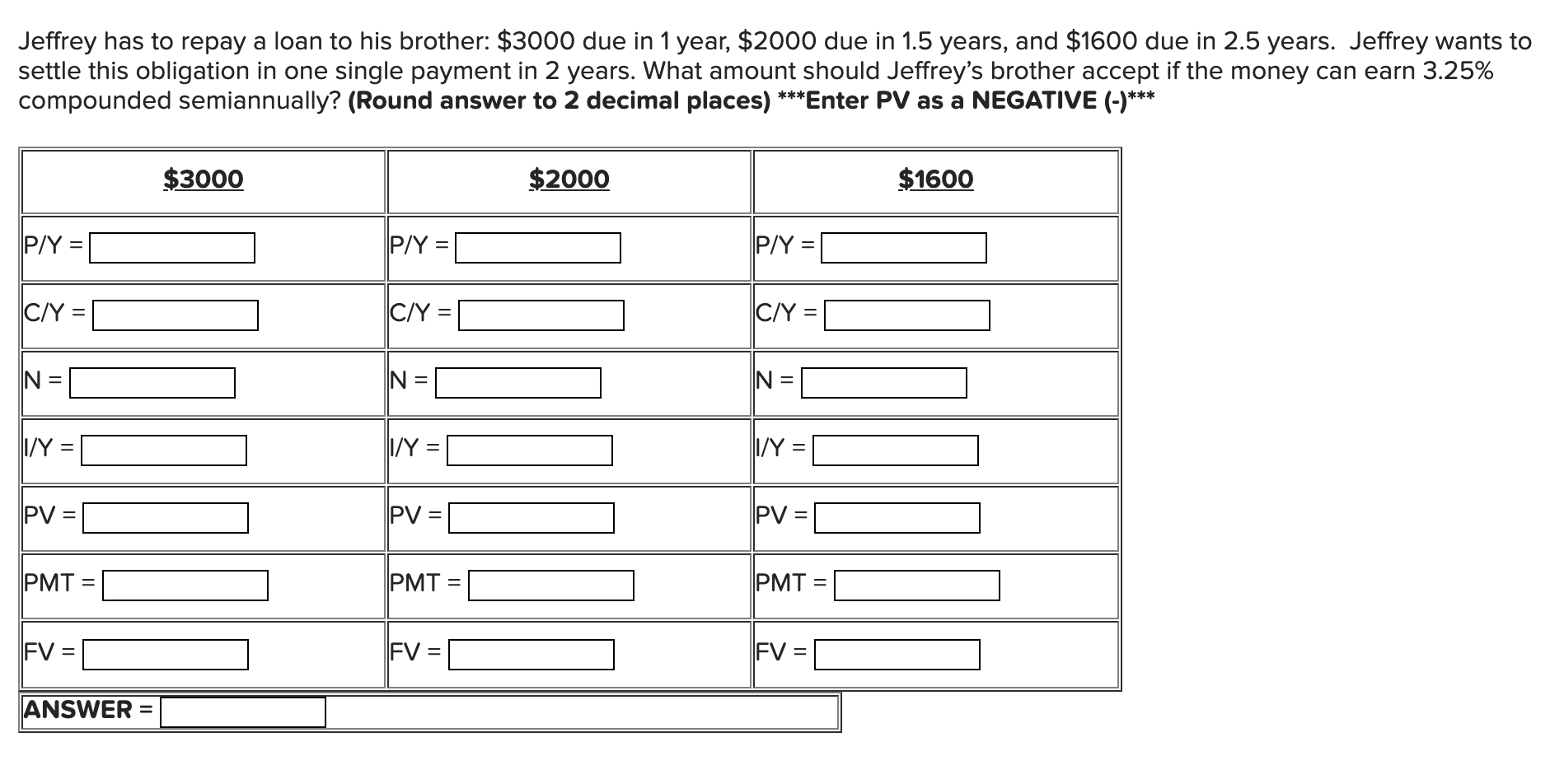 Business Math Please Answer correctly! Jeffrey has to repay a loan to