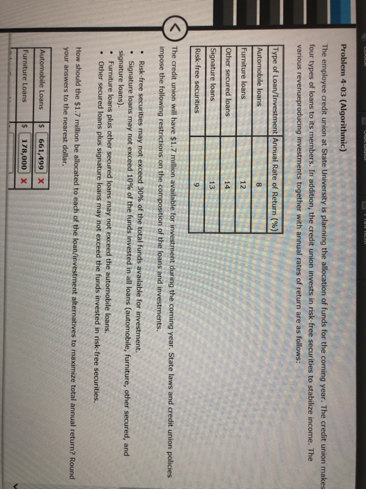  COOOR Problem 4-03 (Algorithmic) The employee credit union at State University