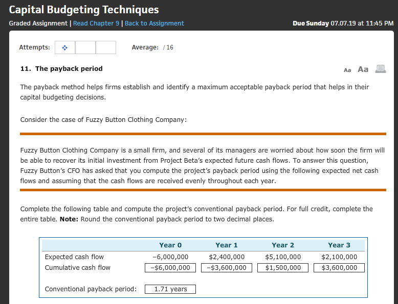  Capital Budgeting Techniques Graded Assignment | Read Chapter 9 Back to