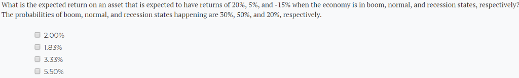  What is the expected return on an asset that is expected
