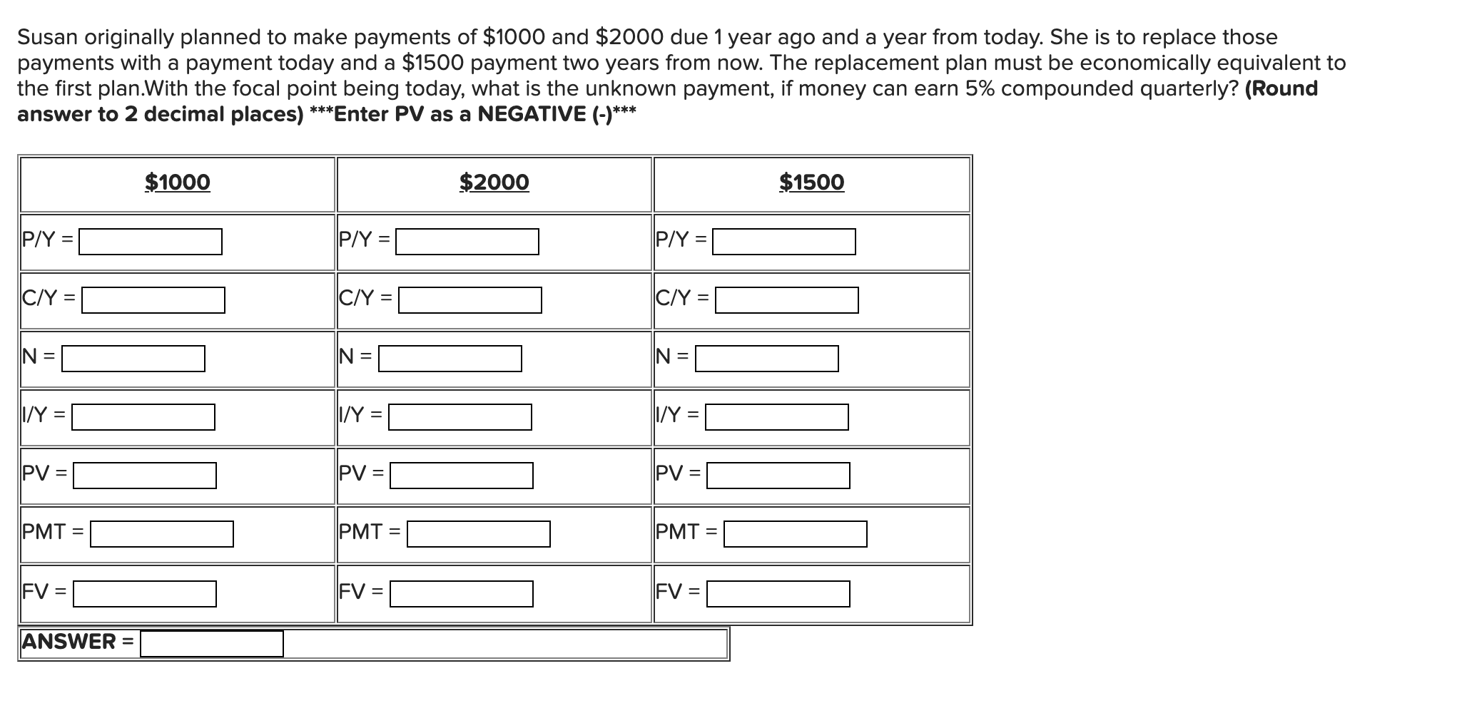 Business Math Please Answer correctly! Susan originally planned to make payments of