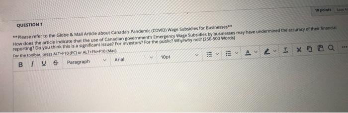  QUESTION 1 10 points **Please refer to the Globe & Mall