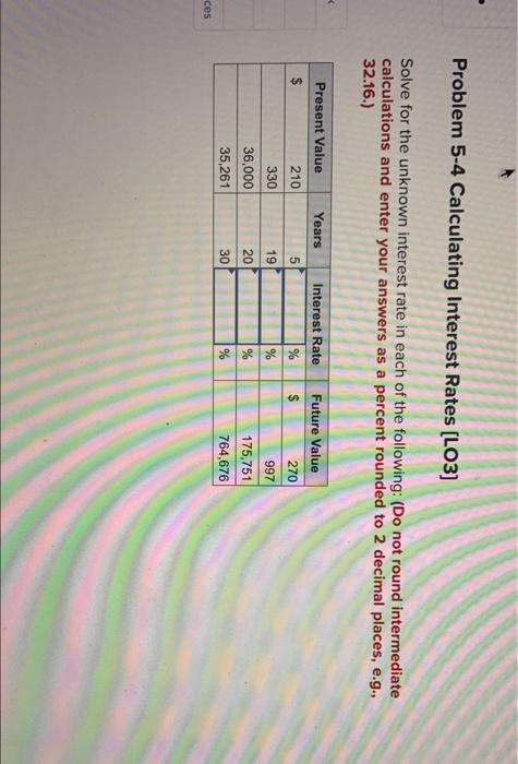 Problem 5-4 Calculating Interest Rates (LO3) Solve for the unknown interest