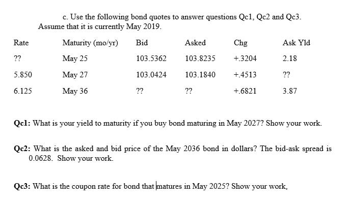 i need the answer quickly Rate Chg c. Use the following bond