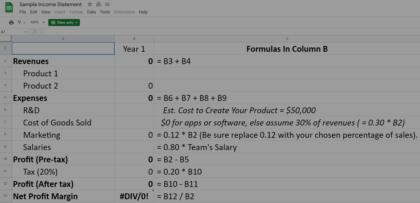 1. Create a Google sheet with these formulas in Column B for