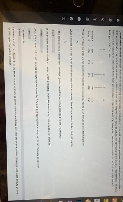 analysis. Both projects' after-tax cash flows are shown on the time line