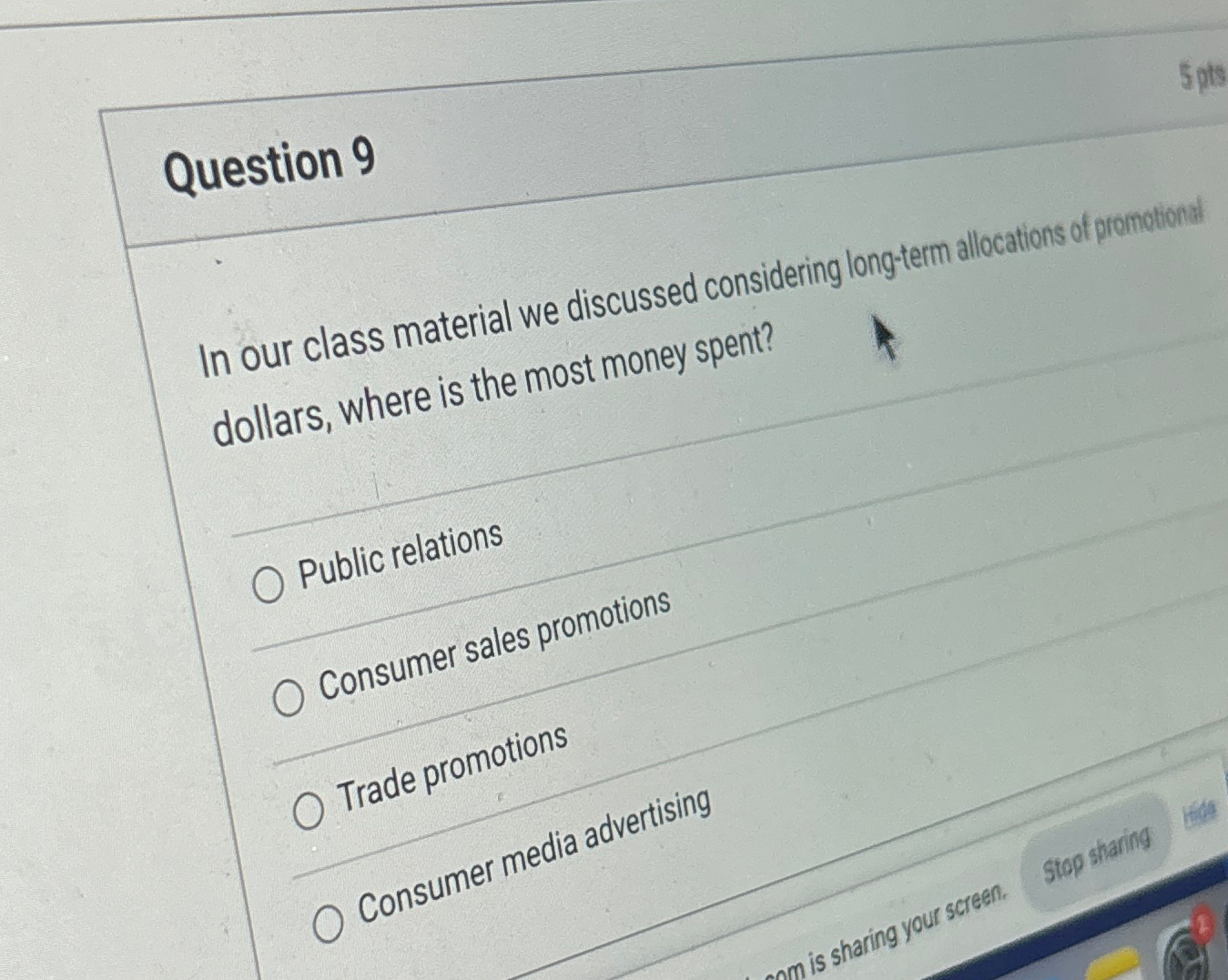  Question 9 In our class material we discussed considering long-tem allocation