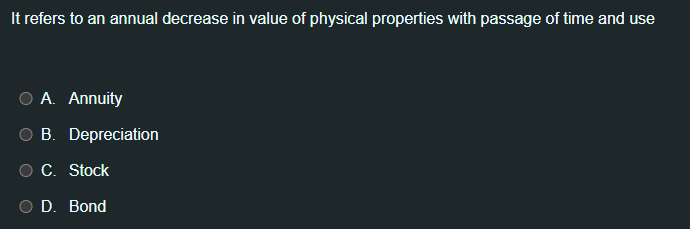 It refers to an annual decrease in value of physical properties