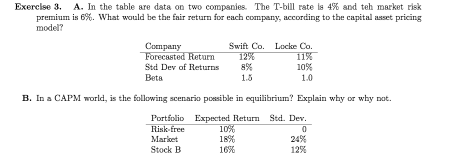 Exercise 3. A. In the table are data on two companies.