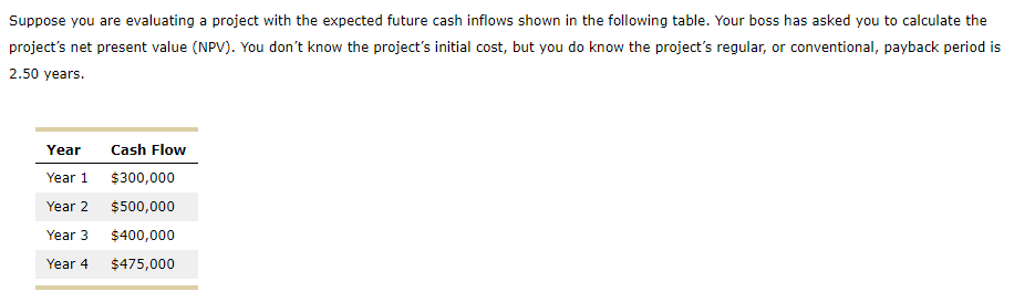  Suppose you are evaluating a project with the expected future cash