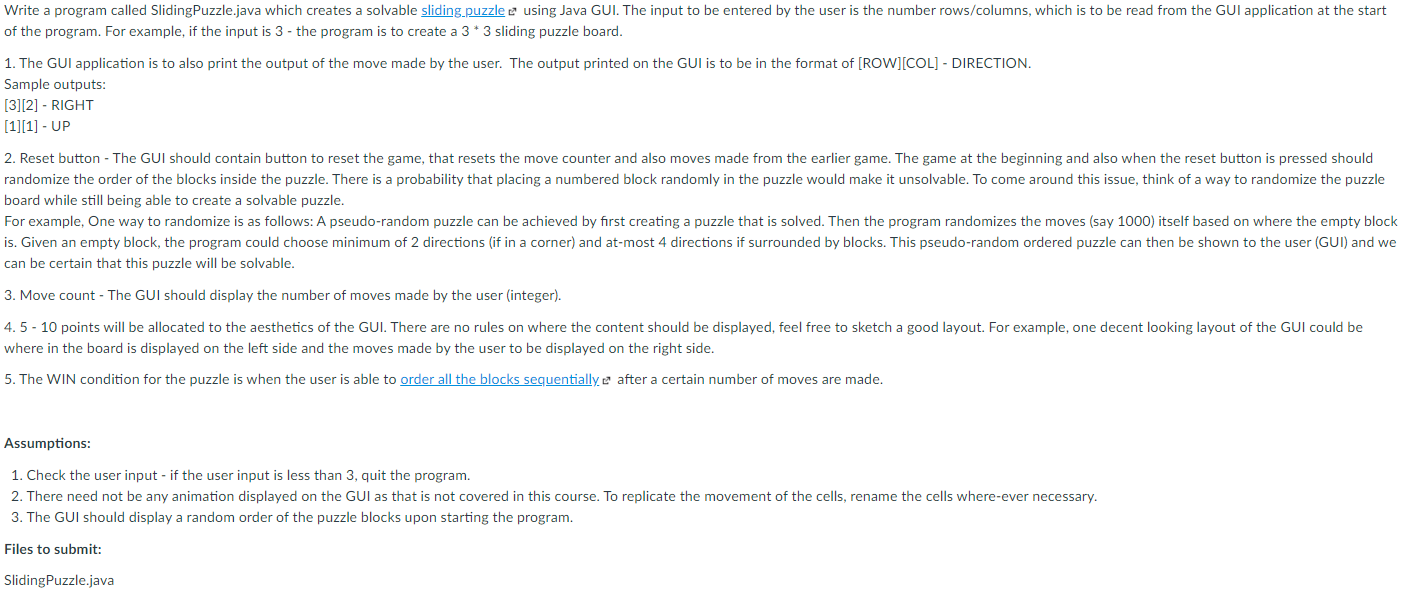  Write a program called Sliding Puzzle.java which creates a solvable sliding