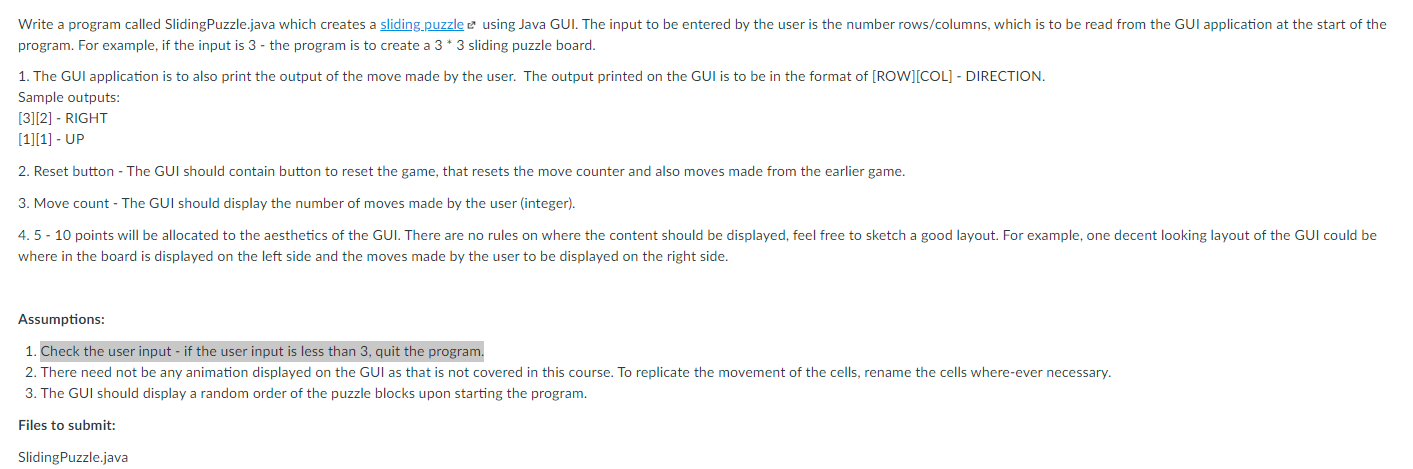 puzzle e using Java GUI. The input to be entered by the