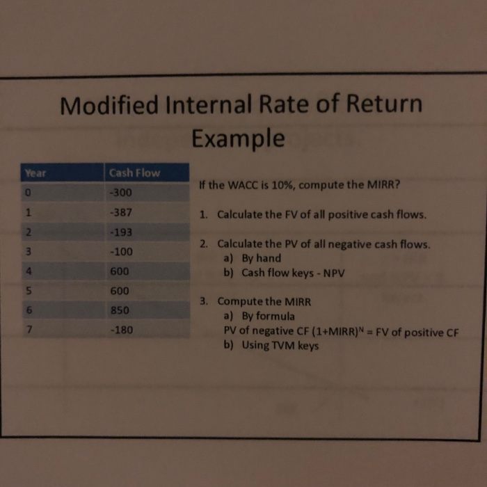  Modified Internal Rate of Return Example Cash Flow Year If the