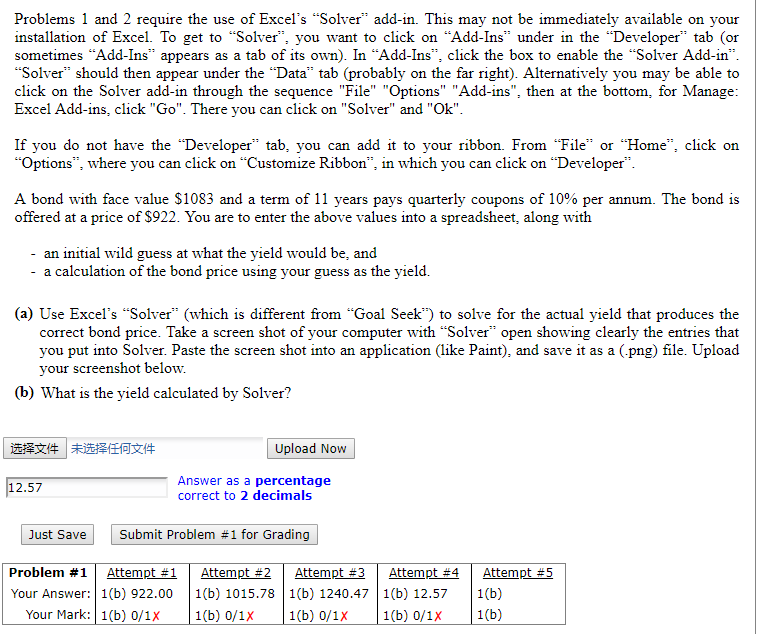 ues excel Problems 1 and 2 require the use of Excel's "Solver