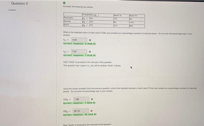 answer the covariance please. Question 2 Considerontwoock 2 points Probe Stock Block