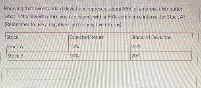  Knowing that two standard deviations represent about 95% of a normal