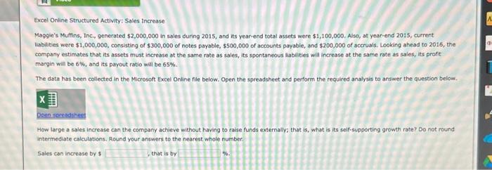  Excel Online Structured Activity: Sales increase Maggie's Muffins, Inci, generated \$2,000,000
