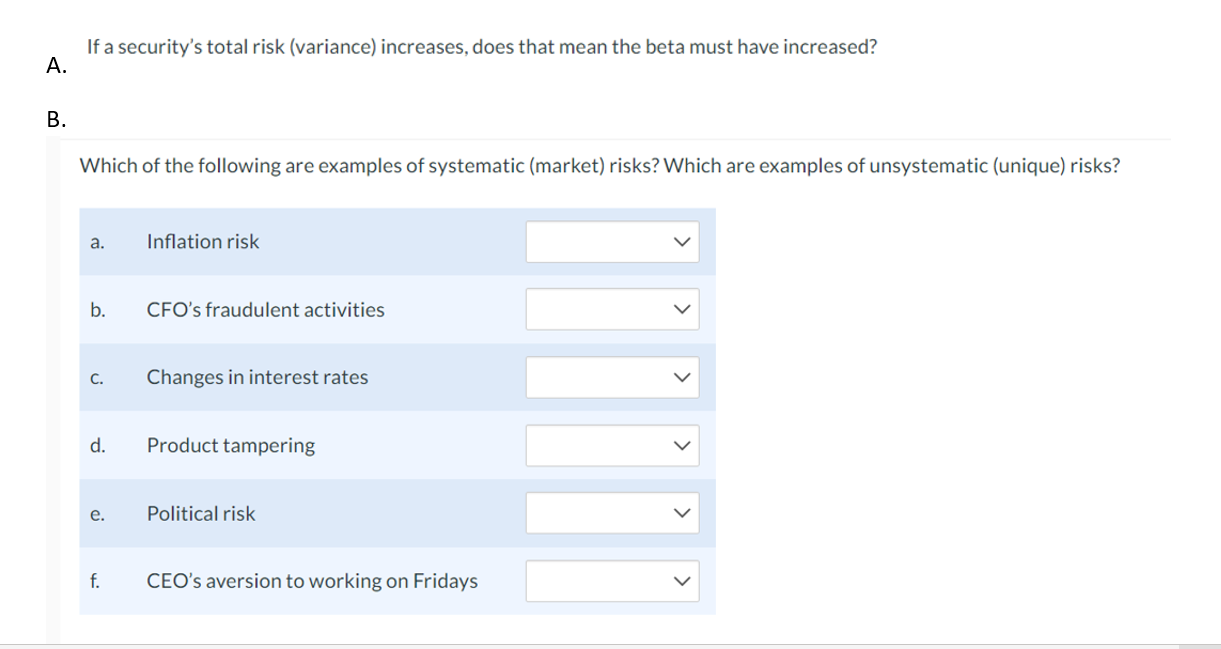 If a security's total risk (variance) increases, does that mean the