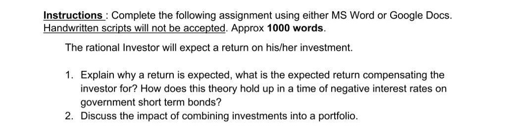  Approx 1000 word Instructions : Complete the following assignment using either