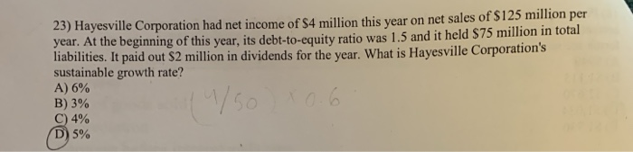  please show steps when solving 23) Hayesville Corporation had net income