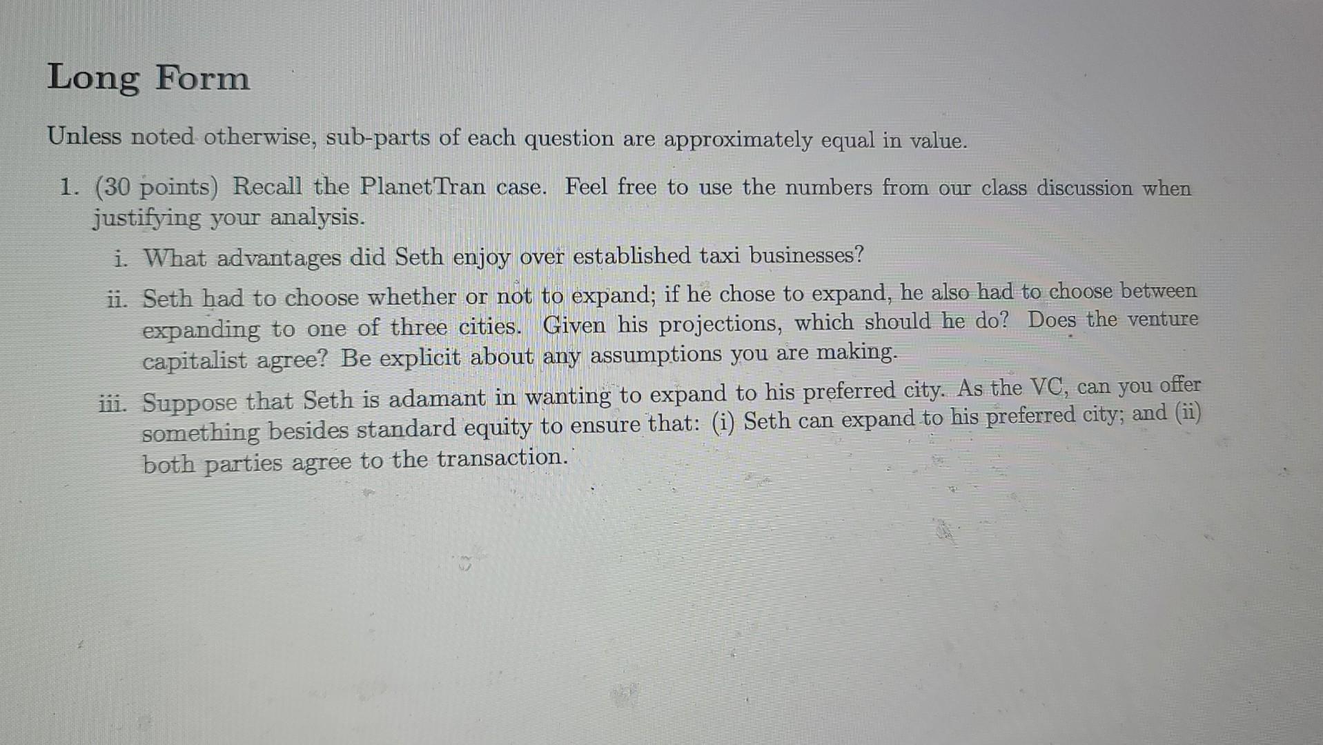  could u help me thanks Long Form Unless noted otherwise, sub-parts