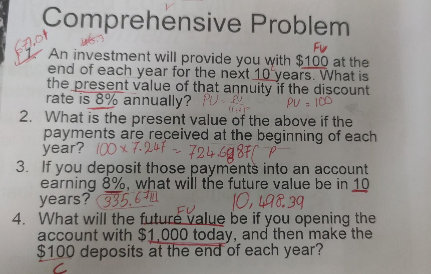 please solve 1,2,3,4 Especially 3 and 4 Comprehensive Problem 67.00 PU=100