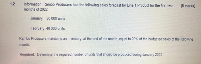 QUESTION 1 (5 marks) 1.1 Information: Jumbo Ltd produces tables with a