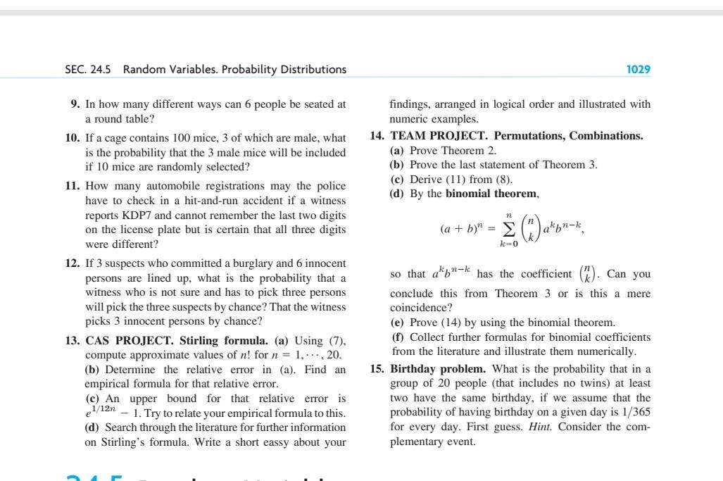  do 13 show work SEC. 24.5 Random Variables. Probability Distributions 1029