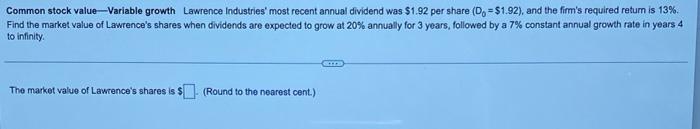 Common stock value-Variable growth (Example and example steps included) Common stock value-Variable