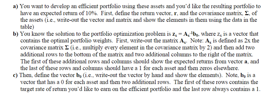 in Excel using matrix algebra. To receive credit for this problem you