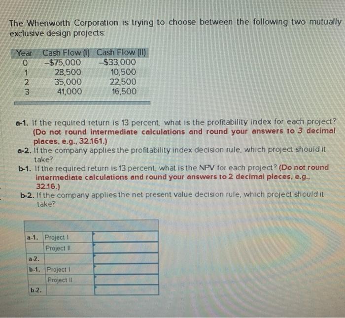 Cash Flow (X) Cash Flow (Y) -$16.900 -$16.900 6.610 7,090 7,190 7,830