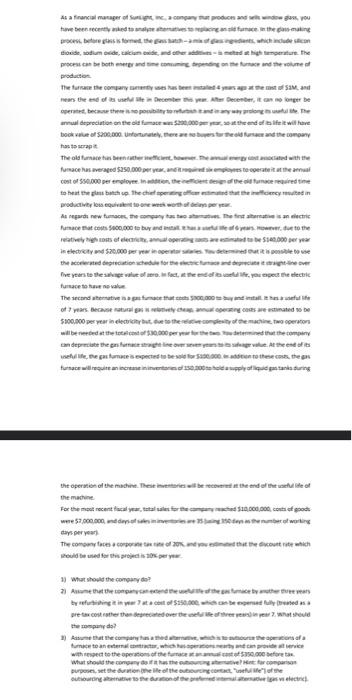 needs a excel sheet to so work As a financial manager of