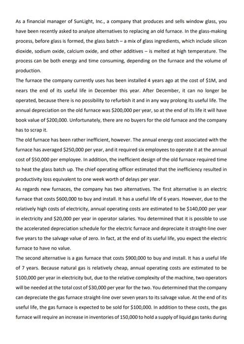 Sunlight, Inc., a company that produces and sells window glass, you have