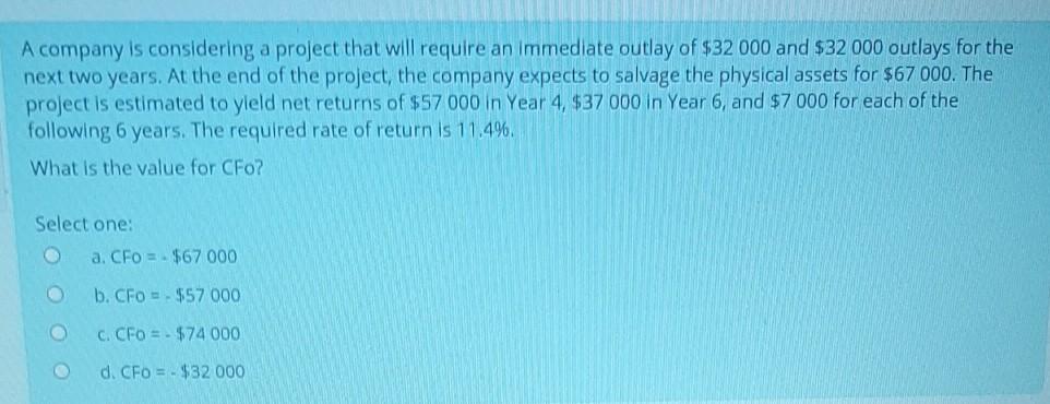 A company is considering a project that will require an immediate