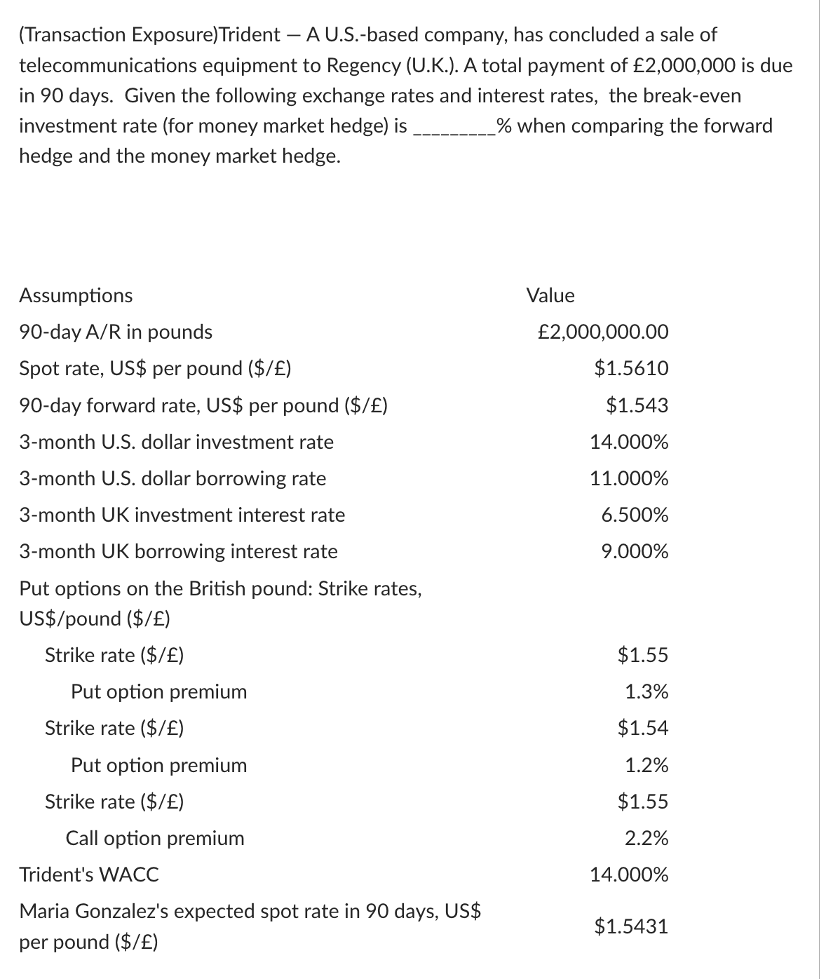  (Transaction Exposure)Trident A U.S.-based company, has concluded a sale of telecommunications