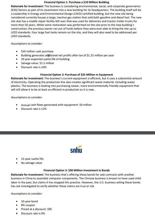  Using the information above how do I calculate the NPV for