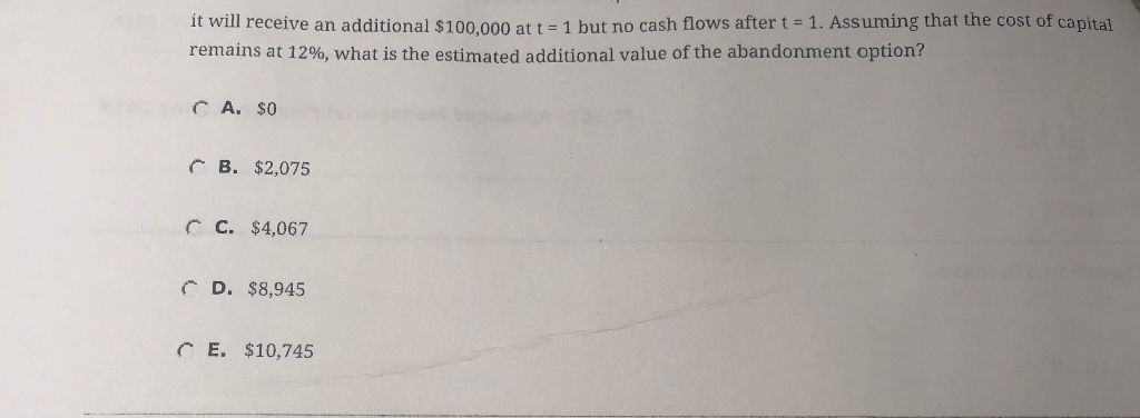 upfront cost of $250,000...Assuming that the cost of capital remains at 12%,