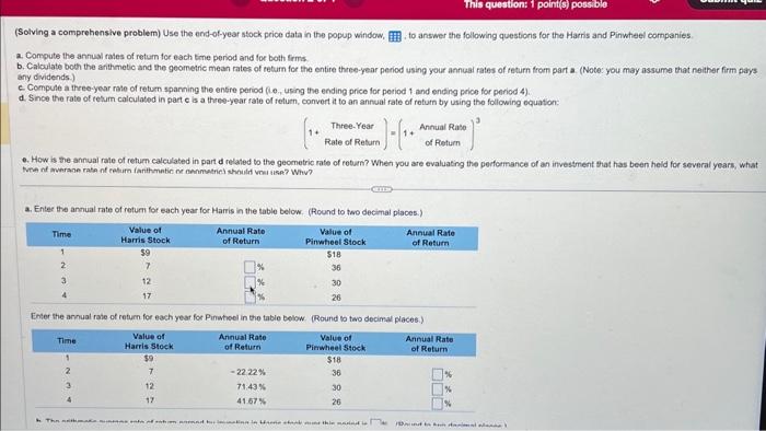  (Solving a comprehensive problem) Use the end-of-year stock price data in