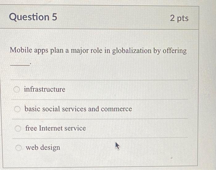  Question 5 2 pts Mobile apps plan a major role in