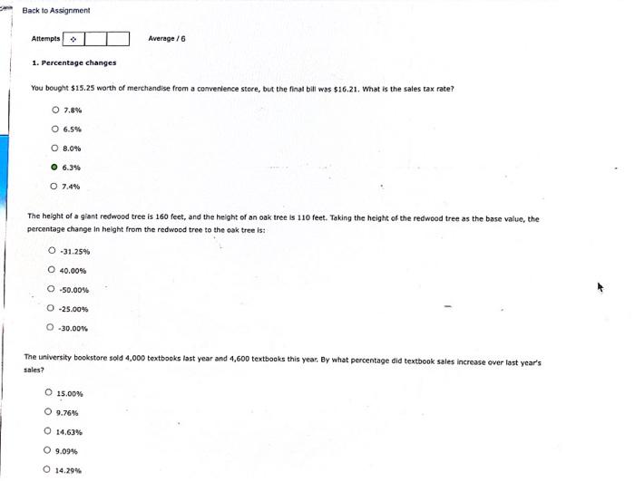  Back to Assignment Attempts Average/6 1. Percentage changes You bought $15.25