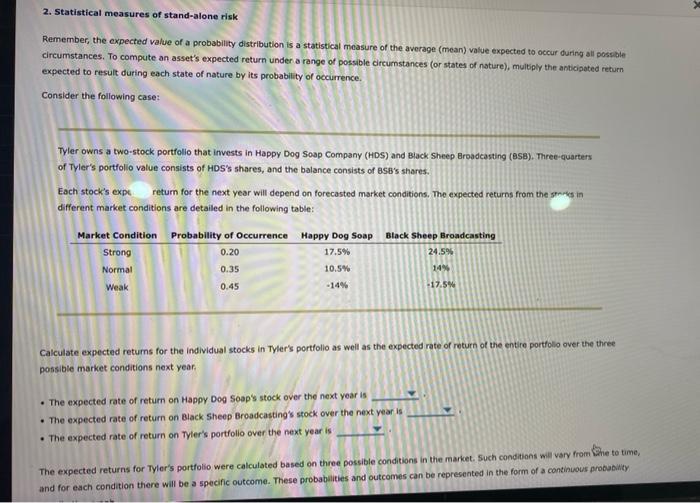  2. Statistical measures of stand-alone risk Remember, the expected value of