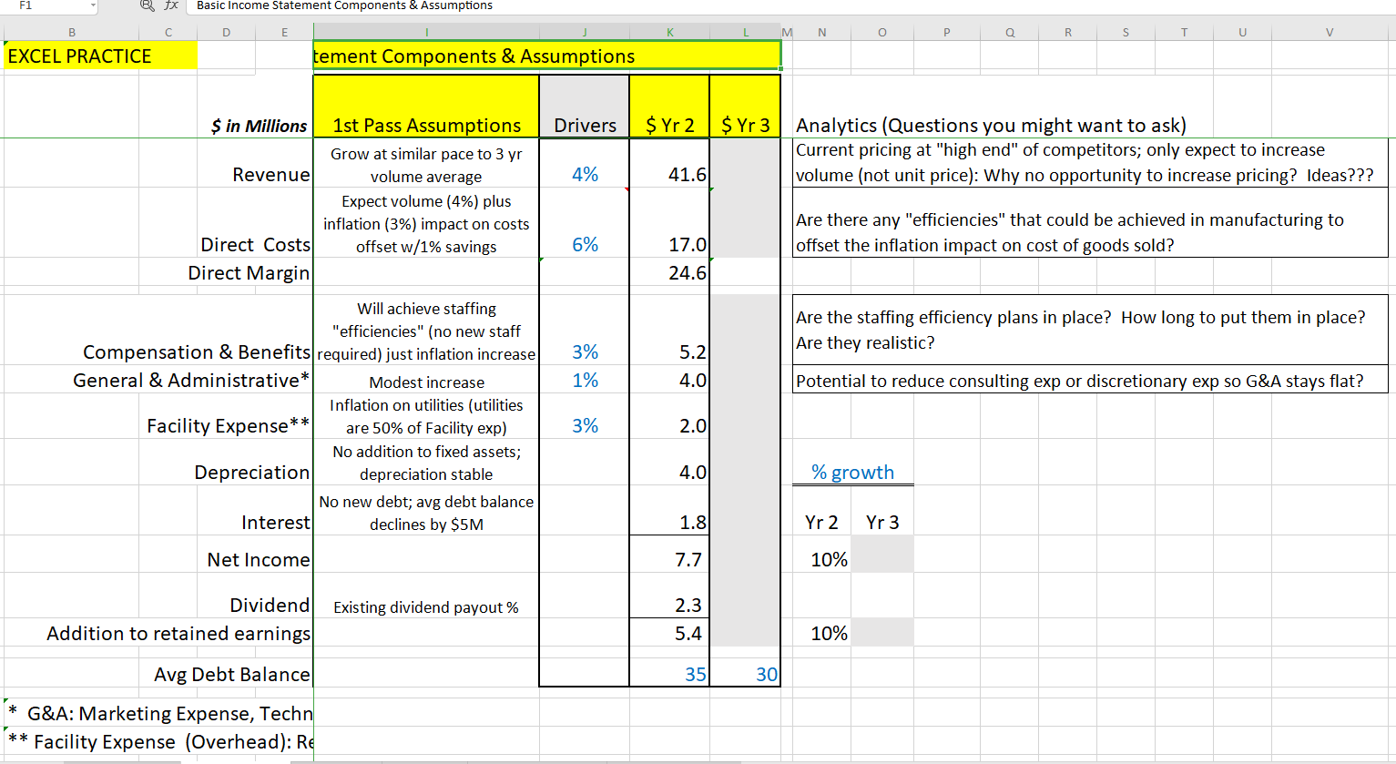 Formular please if need F1 B fx Basic Income Statement Components &