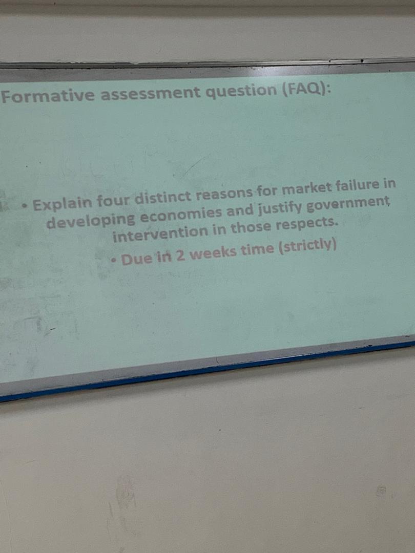  Formative assessment question (FAQ): - Explain four distinct reasons for market