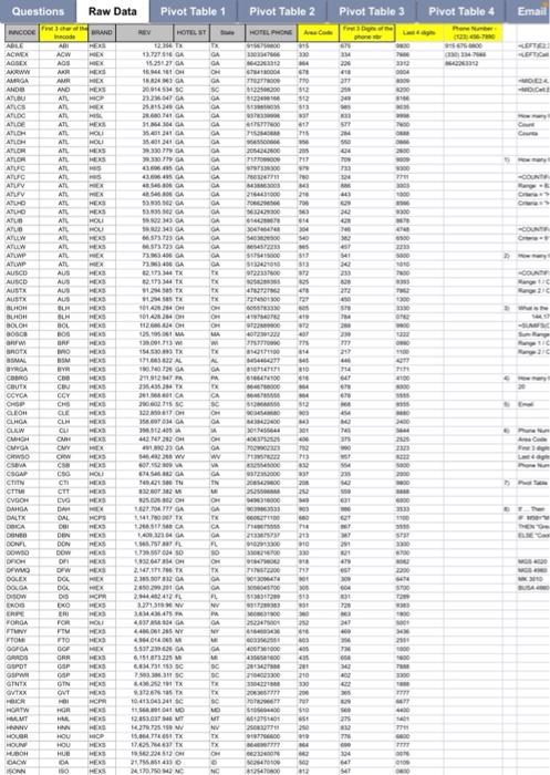  Questions Raw Data Pivot Table 1 Pivot Table 2 Pivot Table