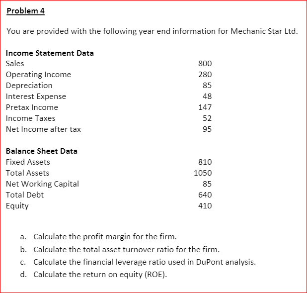 Problem 4 You are provided with the following year end information