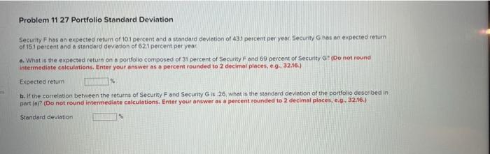  Problem 11 27 Portfolio Standard Deviation Security F has an expected