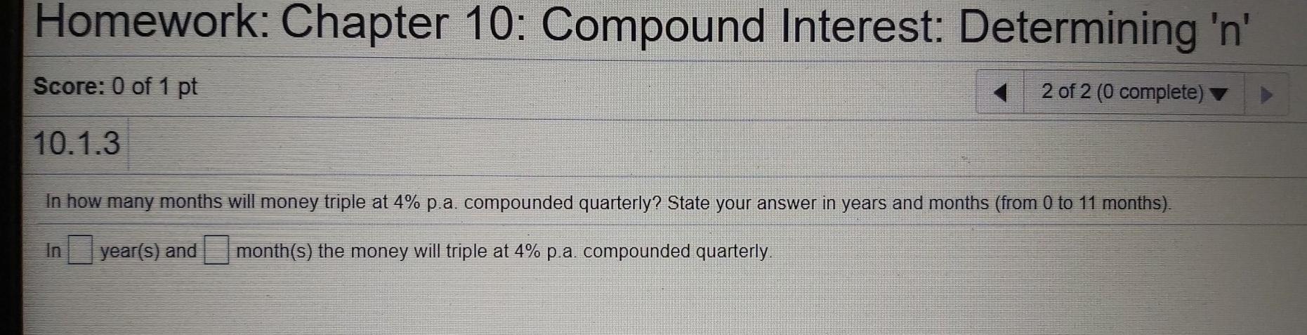 Determining 'n' Score: 0 of 1 pt 1 of 2 (0 complete)