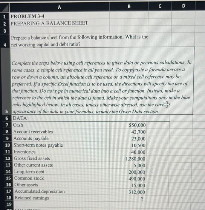  B C C D 1 PROBLEM 3-4 2 PREPARING A BALANCE