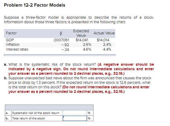 Problem 12-2 Factor Models Suppose a three-factor model is appropriate to
